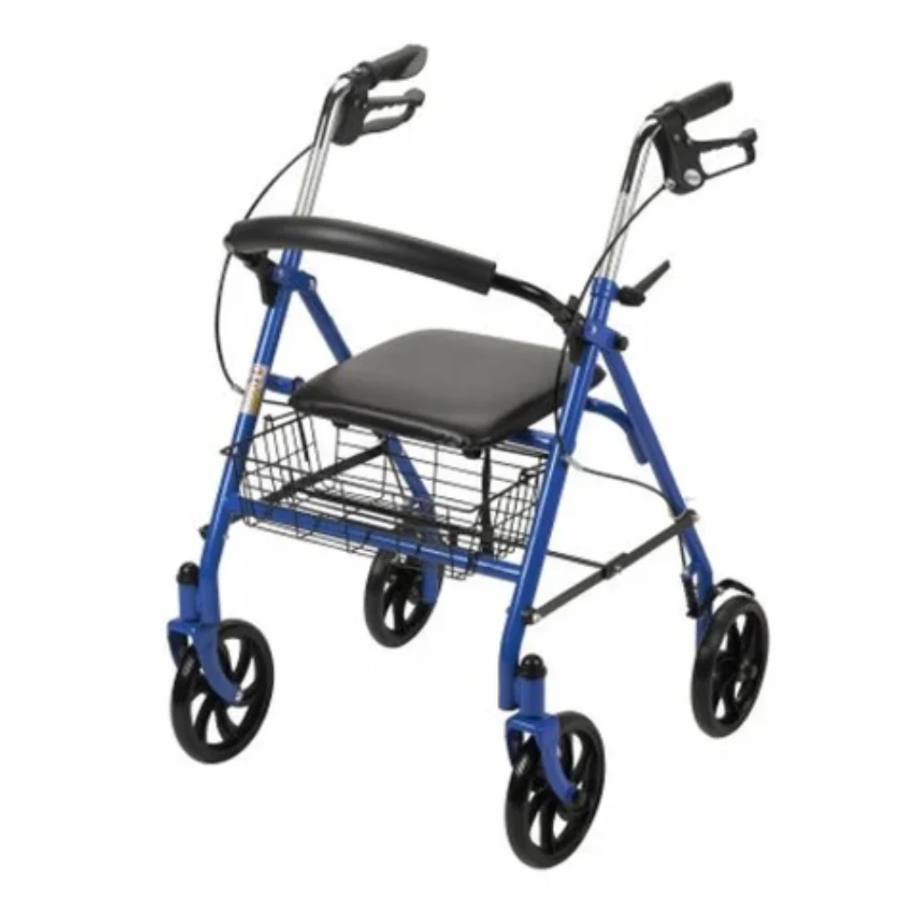 4 Wheel Rollator McKesson Blue Folding Steel Frame,