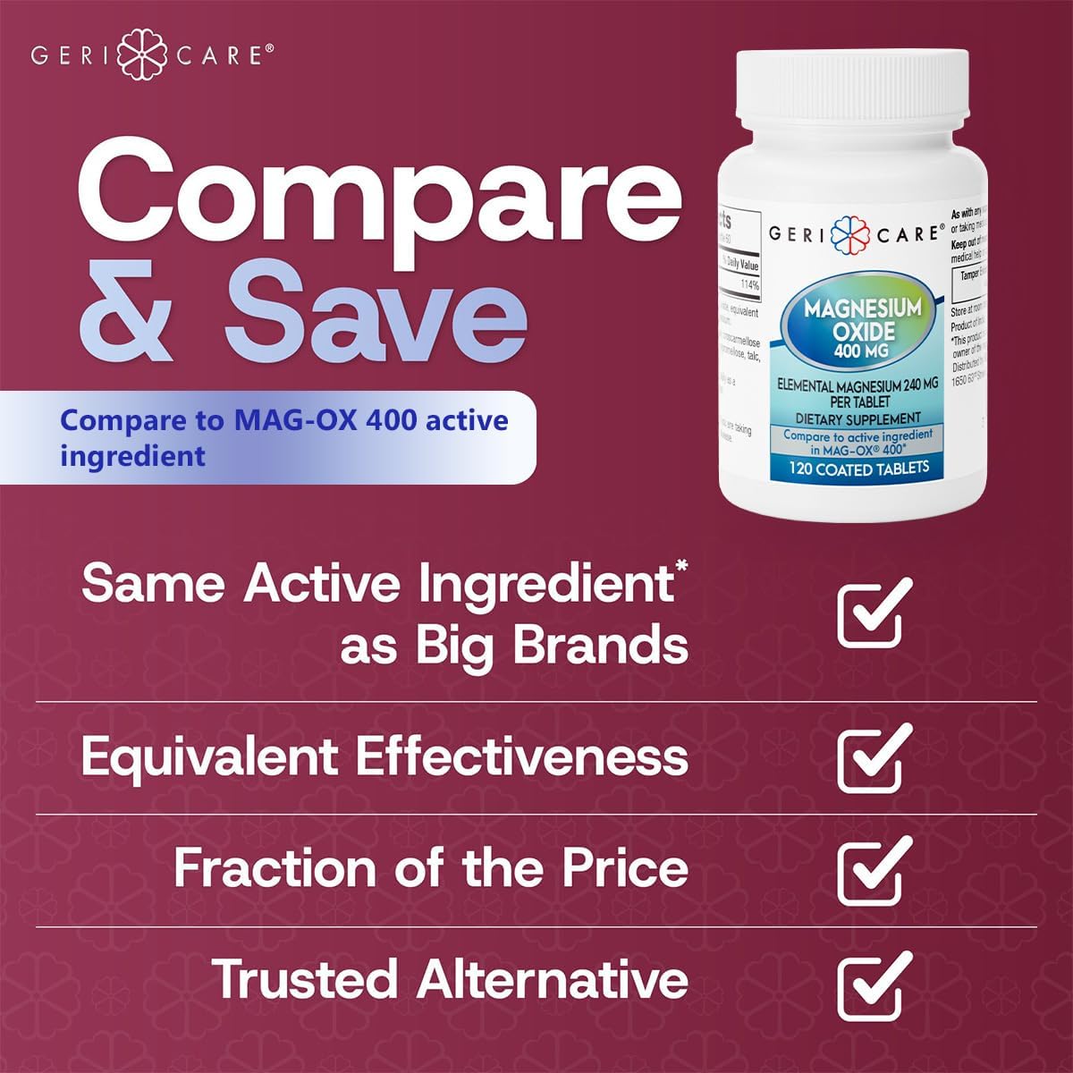 GeriCare Magnesium Oxide Supplement 240 mg - Image 4