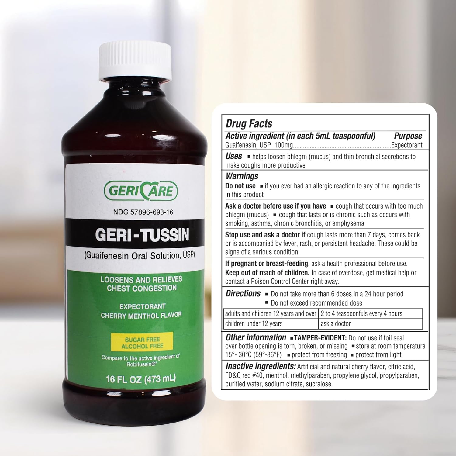 GeriCare Geri-Tussin Cold and Cough Relief Guaifenesin Syrup Sugar Free - Image 4