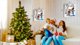 Snowman Deer and Cardinal Red Bird Christmas Decor Picture Print